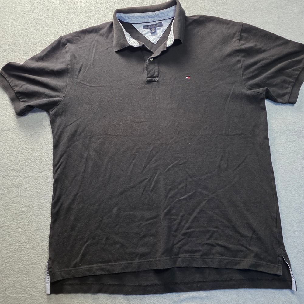 Tommy Hilfiger Mens XXL Black Short Sleeve‎ Polo Shirt Embroidered Logo